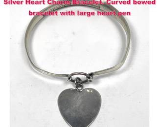 Lot 1731 ERIK GRANIT Finland Sterling Silver Heart Charm Bracelet. Curved bowed bracelet with large heart pen