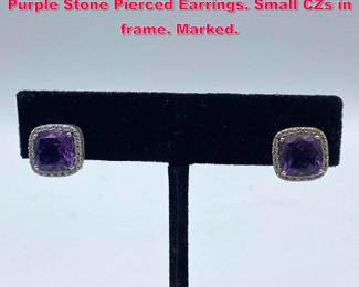 Lot 2022 Pair JUDITH RIPKA Sterling Silver Purple Stone Pierced Earrings. Small CZs in frame. Marked. 