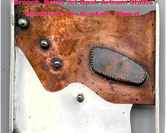 Lot 1704 ROSS Modern Mixed Metals Brooch. Bezel set Opal. Artisan Studio Handmade Pin Pendant. Signed. 