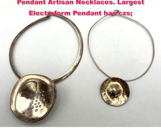 Lot 1898 2pc Sterling Silver Modernist Circle Pendant Artisan Necklaces. Largest Electroform Pendant has czs