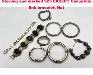 Lot 1733 9Pc jewelry lot. Sterling Silver. All Sterling and marked 925 EXCEPT Cannetille link bracelet. Not