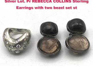 Lot 1702 2pc Modernist Studio Sterling Silver Lot. Pr REBECCA COLLINS Sterling Earrings with two bezel set st