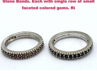 Lot 1984 2pc JUDITH RIPKA Sterling Silver Stone Bands. Each with single row of small faceted colored gems. Ri