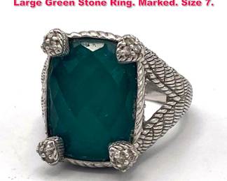 Lot 2007 JUDITH RIPKA Sterling Silver Large Green Stone Ring. Marked. Size 7. 