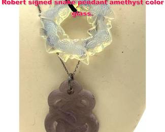 Lot 1892 2pc Sabino glass bird pendant. Robert signed snake pendant amethyst color glass. 