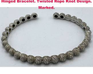 Lot 1947 JUDITH RIPKA Sterling Silver Hinged Bracelet. Twisted Rope Knot Design. Marked. 