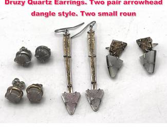Lot 1770 4pc AMANDA HAGERMAN Sterling, Druzy Quartz Earrings. Two pair arrowhead dangle style. Two small roun