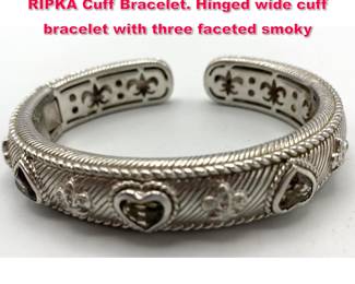 Lot 1943 Heavy Sterling Silver JUDITH RIPKA Cuff Bracelet. Hinged wide cuff bracelet with three faceted smoky