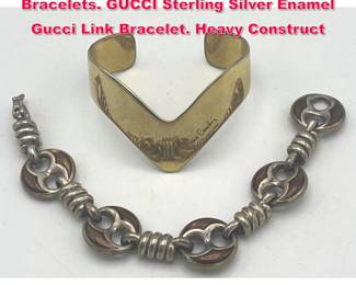 Lot 1798 GUCCI and PIERRE CARDIN Bracelets. GUCCI Sterling Silver Enamel Gucci Link Bracelet. Heavy Construct
