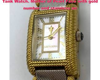 Lot 1965 JUDITH RIPKA Gold Stainless Steel Tank Watch. Mother of Pearl Face with gold number and stainless an