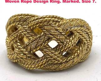 Lot 1997 JUDITH RIPKA Sterling Vermeil Woven Rope Design Ring. Marked. Size 7. 