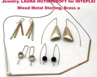 Lot 1799 5pc Collection Modernist Studio Jewelry. LAURA HUTCHCROFT for INTEPLEI Mixed Metal Sterling, Brass a