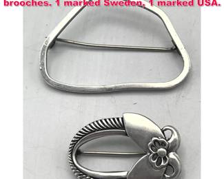 Lot 1750 2pc GEORG JENSEN Sterling brooches. 1 marked Sweden, 1 marked USA.