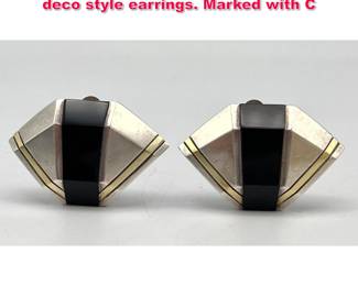 Lot 1803 Pair CARTIER STERLING AND 18k deco style earrings. Marked with C 