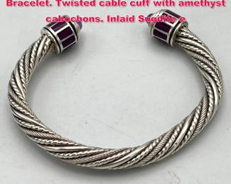 Lot 1737 Sterling Silver Artisan Cuff Bracelet. Twisted cable cuff with amethyst cabochons. Inlaid Sugilite e