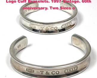 Lot 1777 2pc TIFFANY and CO Sterling Silver Logo Cuff Bracelets. 1997 Vintage. 60th anniversary. Two Sizes o