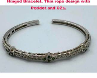 Lot 1954 JUDITH RIPKA Sterling Silver Hinged Bracelet. Thin rope design with Peridot and CZs.