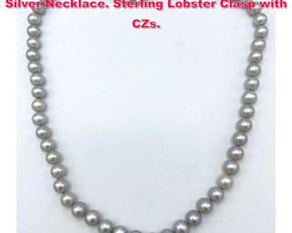 Lot 1937 Gray Pearl JUDITH RIPKA Sterling Silver Necklace. Sterling Lobster Clasp with CZs.