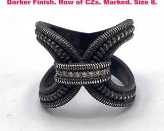 Lot 2011 JUDITH RIPKA Sterling Loop Ring. Darker Finish. Row of CZs. Marked. Size 8. 