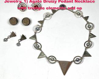Lot 1705 4pc YUMI UENO Sterling Silver Jewelry. 1 Agate Druizy Pedant Necklace with triangle elements and op