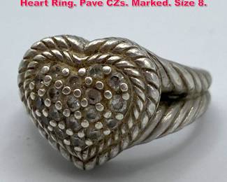 Lot 1978 JUDITH RIPKA Sterling Silver CZ Heart Ring. Pave CZs. Marked. Size 8. 