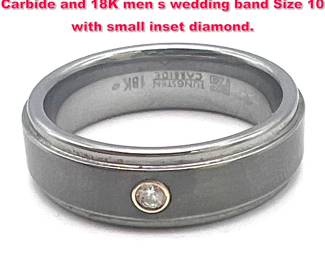 Lot 1841 FG Frederick Goldman Tungsten Carbide and 18K men s wedding band Size 10 with small inset diamond. 