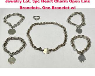 Lot 1774 6pc TIFFANY and CO Sterling Silver Jewelry Lot. 3pc Heart Charm Open Link Bracelets. One Bracelet wi