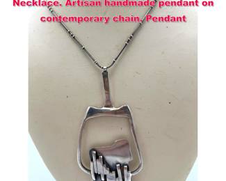 Lot 1784 Sterling Silver Modernist Pendant Necklace. Artisan handmade pendant on contemporary chain. Pendant 