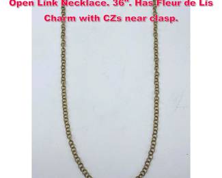 Lot 1927 JUDITH RIPKA Sterling Vermeil Open Link Necklace. 36. Has Fleur de Lis Charm with CZs near clasp. 