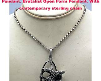 Lot 1807 ISAAC COHEN Swedish Modernist Pendant. Brutalist Open Form Pendant. With contemporary sterling chain