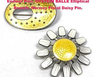 Lot 1791 2pc Norway Modernist Sterling Enamel Pins. OYSTEIN BALLE Elliptical Brooch. Norway Floral Daisy Pin.