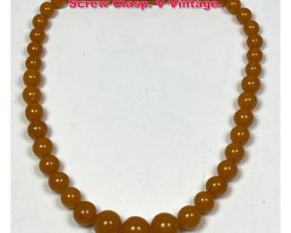 Lot 1805 Graduated Amber Bead Necklace. Screw Clasp. V Vintage. 
