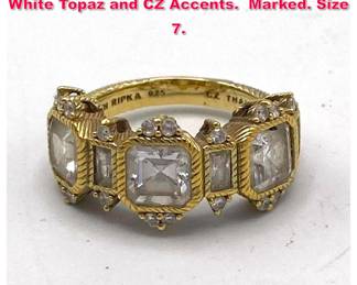 Lot 2010 JUDITH RIPKA Sterling Vermeil White Topaz and CZ Accents. Marked. Size 7. 