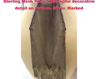 Lot 1902 WHITING and DAVIS Antique Sterling Mesh Purse. Wonderful decorative detail on bottom. Silver. Marked