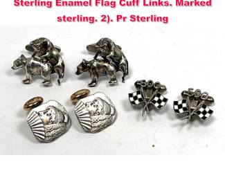 Lot 1725 3pr Vintage Cufflinks. 1 INDY 500 Sterling Enamel Flag Cuff Links. Marked sterling. 2. Pr Sterling