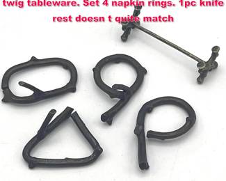 Lot 1891 5pc Michael Aram style Bronze twig tableware. Set 4 napkin rings. 1pc knife rest doesn t quite match