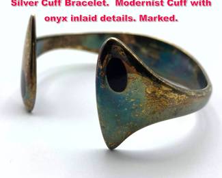 Lot 1801 HANS HANSEN 213E Sterling Silver Cuff Bracelet. Modernist Cuff with onyx inlaid details. Marked. 