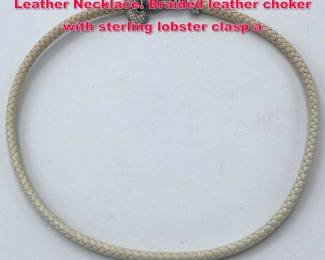 Lot 1958 JUDITH RIPKA Sterling Cream Leather Necklace. Braided leather choker with sterling lobster clasp a
