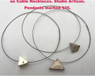 Lot 1757 3pc Sterling Geometric Pendants on Cable Necklaces. Studio Artisan. Pendants marked 925. 