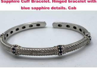 Lot 1940 JUDITH RIPKA Sterling Silver Sapphire Cuff Bracelet. Hinged bracelet with blue sapphire details. Cab