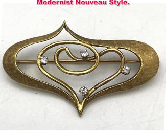 Lot 1844 18K gold and diamond brooch. Modernist Nouveau Style. 