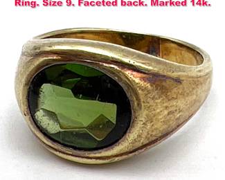 Lot 1863 14k yellow gold Tourmaline Mans Ring. Size 9. Faceted back. Marked 14k. 