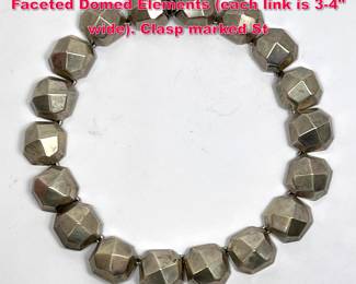 Lot 1711 Sterling Silver Modernist Necklace. Faceted Domed Elements each link is 34 wide. Clasp marked St