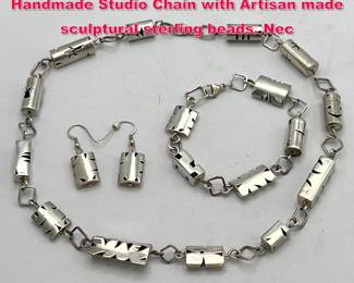 Lot 1888 3pc Modernist Jewelry Parure. Handmade Studio Chain with Artisan made sculptural sterling beads. Nec