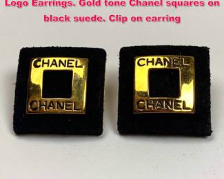 Lot 1907 Pr CHANEL Black Suede Square Logo Earrings. Gold tone Chanel squares on black suede. Clip on earring