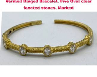 Lot 1953 JUDITH RIPKA Sterling Silver Vermeil Hinged Bracelet. Five Oval clear faceted stones. Marked