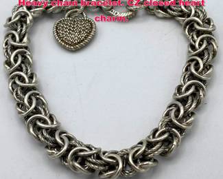 Lot 1930 JUDITH RIPKA Sterling Silver Heavy chain bracelet. CZ closed heart charm. 