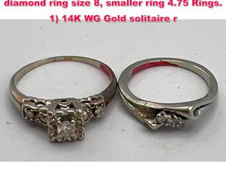 Lot 1852 2pc Vintage Women s Diamond diamond ring size 8, smaller ring 4.75 Rings. 1 14K WG Gold solitaire r