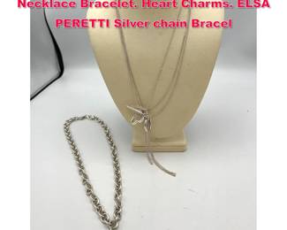 Lot 1814 2pc TIFFANY and CO Sterling Silver Necklace Bracelet. Heart Charms. ELSA PERETTI Silver chain Bracel