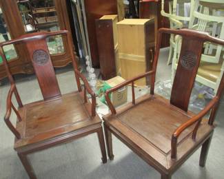 Pair antique Chinese hardwood armchairs-- 19th century
